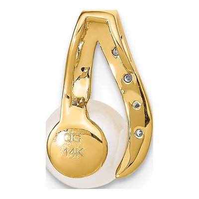 14K Yellow Gold Freshwater Cultured Pearl & Diamond Button Pendant – view 4