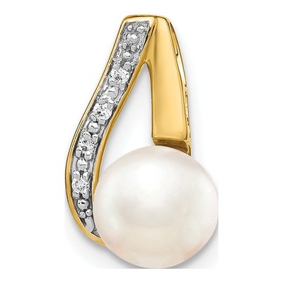 14K Yellow Gold Freshwater Cultured Pearl & Diamond Button Pendant