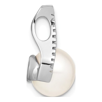 14K White Gold 1/15 ct tw Freshwater Cultured Pearl & Diamond Slide Pendant – view 2