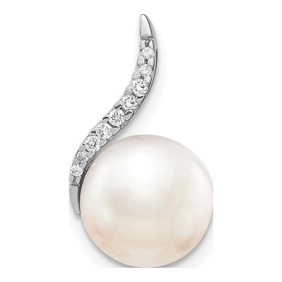 14K White Gold 1/15 ct tw Freshwater Cultured Pearl & Diamond Slide Pendant