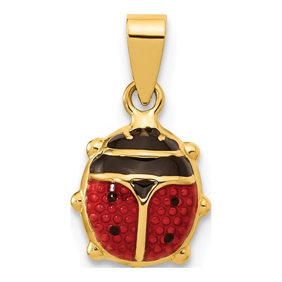 14K Yellow Gold Red Black Enamel Ladybug Pendant