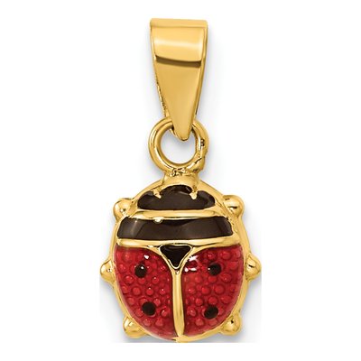 14K Yellow Gold Red Black Enamel Ladybug Pendant