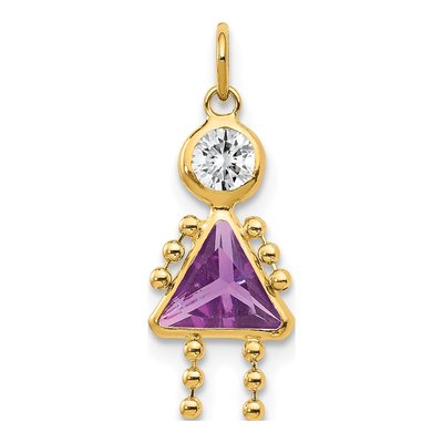 14K Yellow Gold CZ February Girl Birthstone Pendant