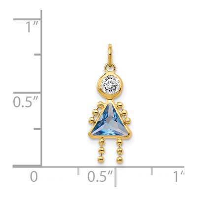 14K Yellow Gold CZ March Birthstone Girl Pendant – view 3
