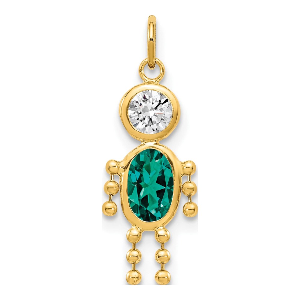 14K Yellow Gold CZ May Boy Birthstone Charm
