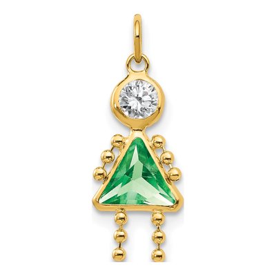 14K Yellow Gold CZ August Birthstone Girl Charm