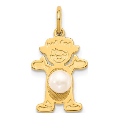 14K Yellow Gold Freshwater Cultured Pearl Girl Charm