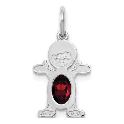 14K White Gold Garnet Boy Pendant