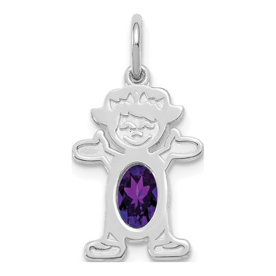 14K White Gold Amethyst Girl Pendant