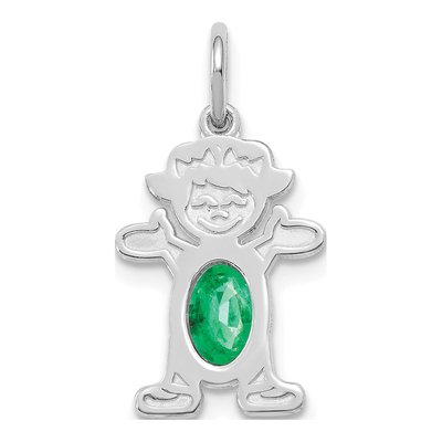 14K White Gold Emerald Girl Charm