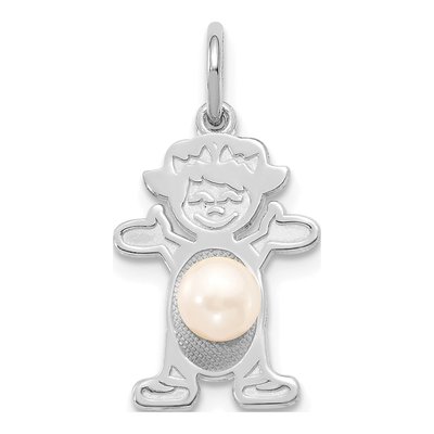 14K White Gold Freshwater Cultured Pearl Girl Charm