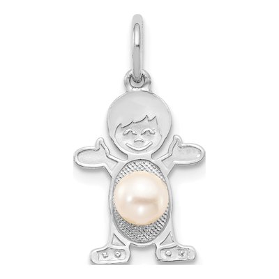 14K White Gold Freshwater Cultured Pearl Boy Pendant