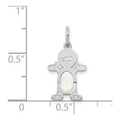 14K White Gold Opal Boy October Pendant – view 3