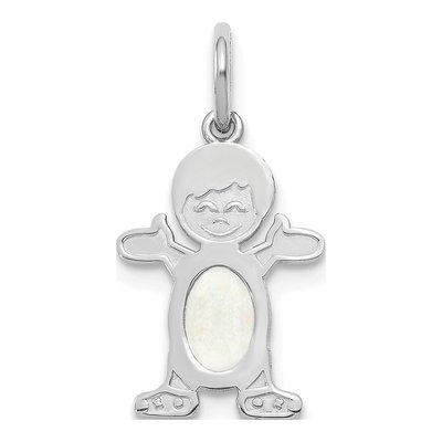 14K White Gold Opal Boy October Pendant