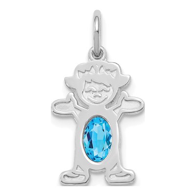 14K White Gold Sky Blue Topaz Girl Pendant