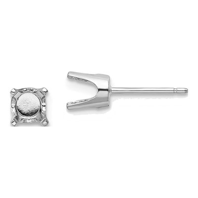 14K White Gold Round Stud Earring Mounting