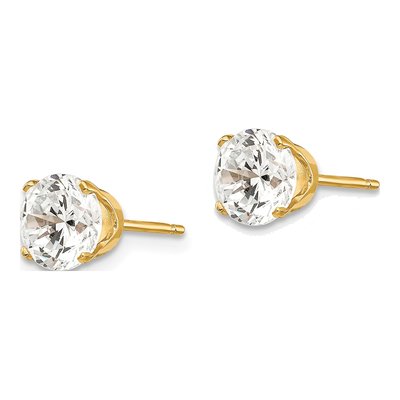14K Yellow Gold 6.5mm CZ Round Stud Earrings – view 3