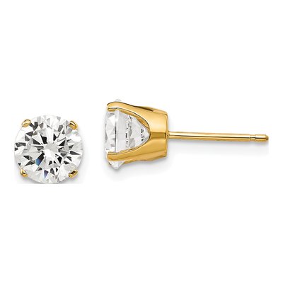 14K Yellow Gold 6.5mm CZ Round Stud Earrings