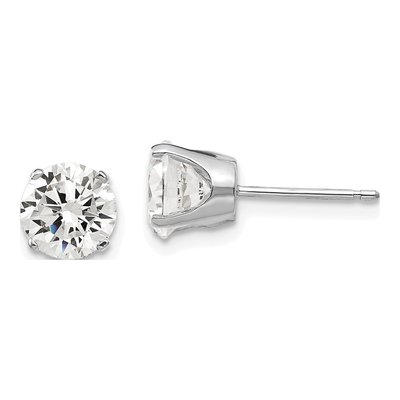 14K White Gold 6.5mm CZ Round Stud Earrings