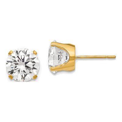 14K Yellow Gold 8mm CZ Round Stud Earrings