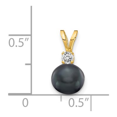 14K Yellow Gold 1/20 ct tw Black Freshwater Cultured Pearl & Diamond Pendant – view 2