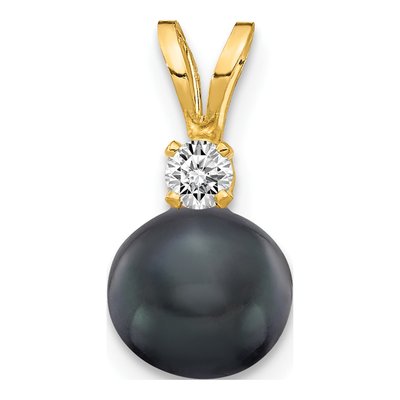 14K Yellow Gold 1/20 ct tw Black Freshwater Cultured Pearl & Diamond Pendant