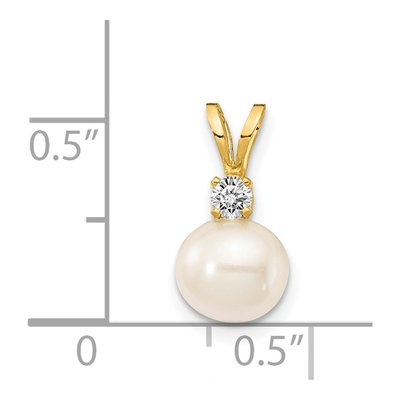 14K Yellow Gold 1/20 ct tw Freshwater Cultured Pearl & Diamond Near Round Pendant – view 2
