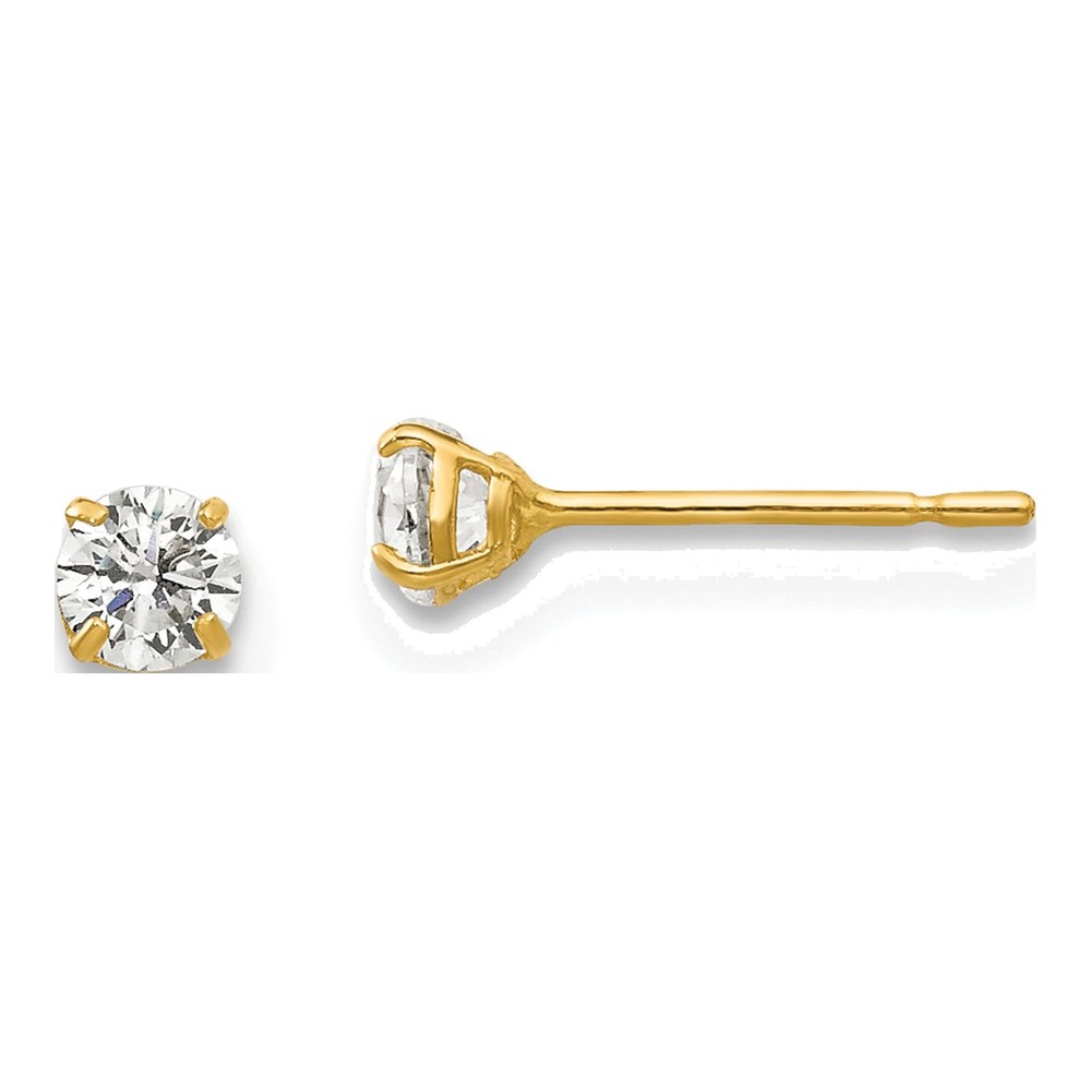 14K Yellow Gold 3mm CZ Round Stud Earrings