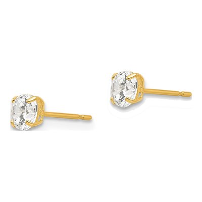 14K Yellow Gold 4mm CZ Round Stud Earrings – view 3