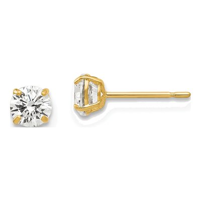 14K Yellow Gold 4mm CZ Round Stud Earrings