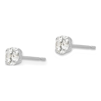 14K White Gold 4mm Round CZ Stud Earrings – view 2