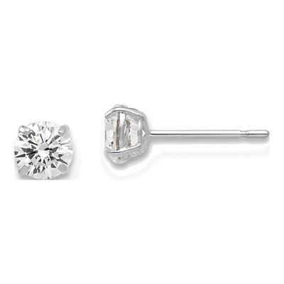 14K White Gold 4mm Round CZ Stud Earrings