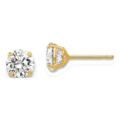 14K Yellow Gold 5mm CZ Round Stud Earrings