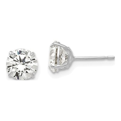 14K White Gold 6mm CZ Round Stud Earrings