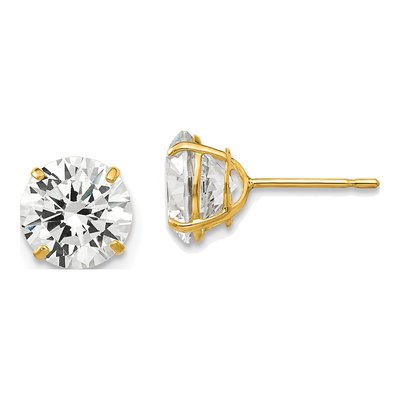 14K Yellow Gold 7mm CZ Round Stud Earrings