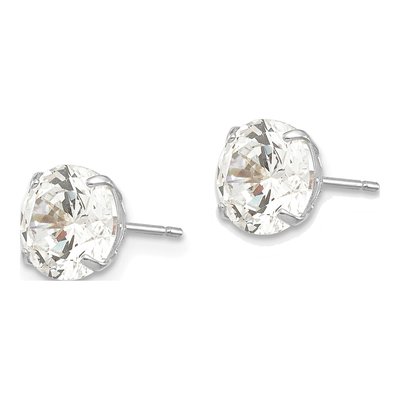 14K White Gold 7mm CZ Round Stud Earrings – view 2
