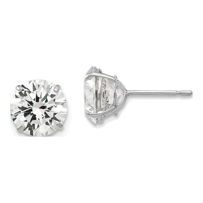 14K White Gold 7mm CZ Round Stud Earrings