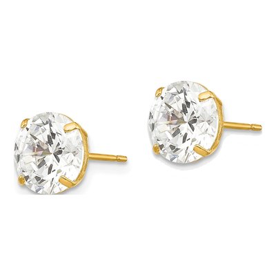 14K Yellow Gold 8mm CZ Round Stud Earrings – view 3