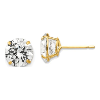 14K Yellow Gold 8mm CZ Round Stud Earrings