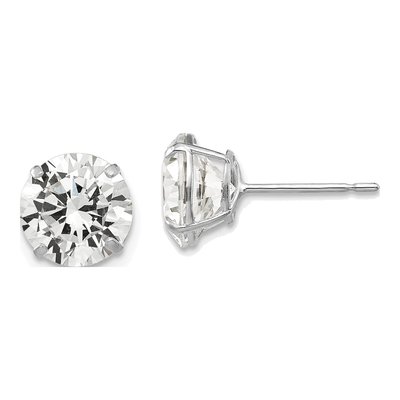 14K White Gold 8mm CZ Round Stud Earrings