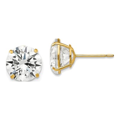 14K Yellow Gold 9mm CZ Round Stud Earrings