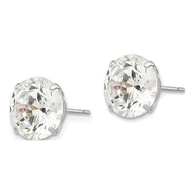 14K White Gold 9mm CZ Round Stud Earrings – view 2