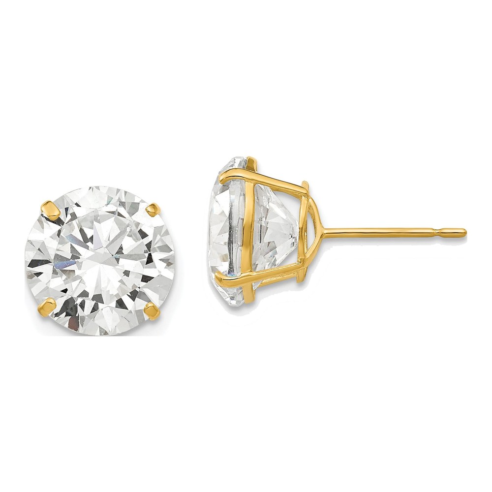 14K Yellow Gold 10mm CZ Round Stud Earrings