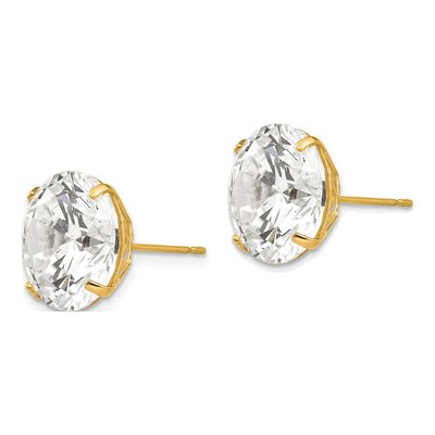 14K Yellow Gold 12mm CZ Round Stud Earrings – view 3