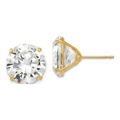 14K Yellow Gold 12mm CZ Round Stud Earrings