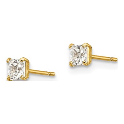 14K Yellow Gold 3mm CZ Square Stud Earrings – view 3