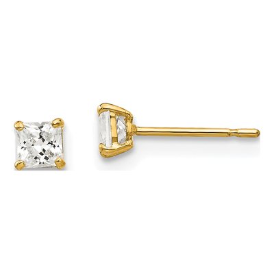 14K Yellow Gold 3mm CZ Square Stud Earrings