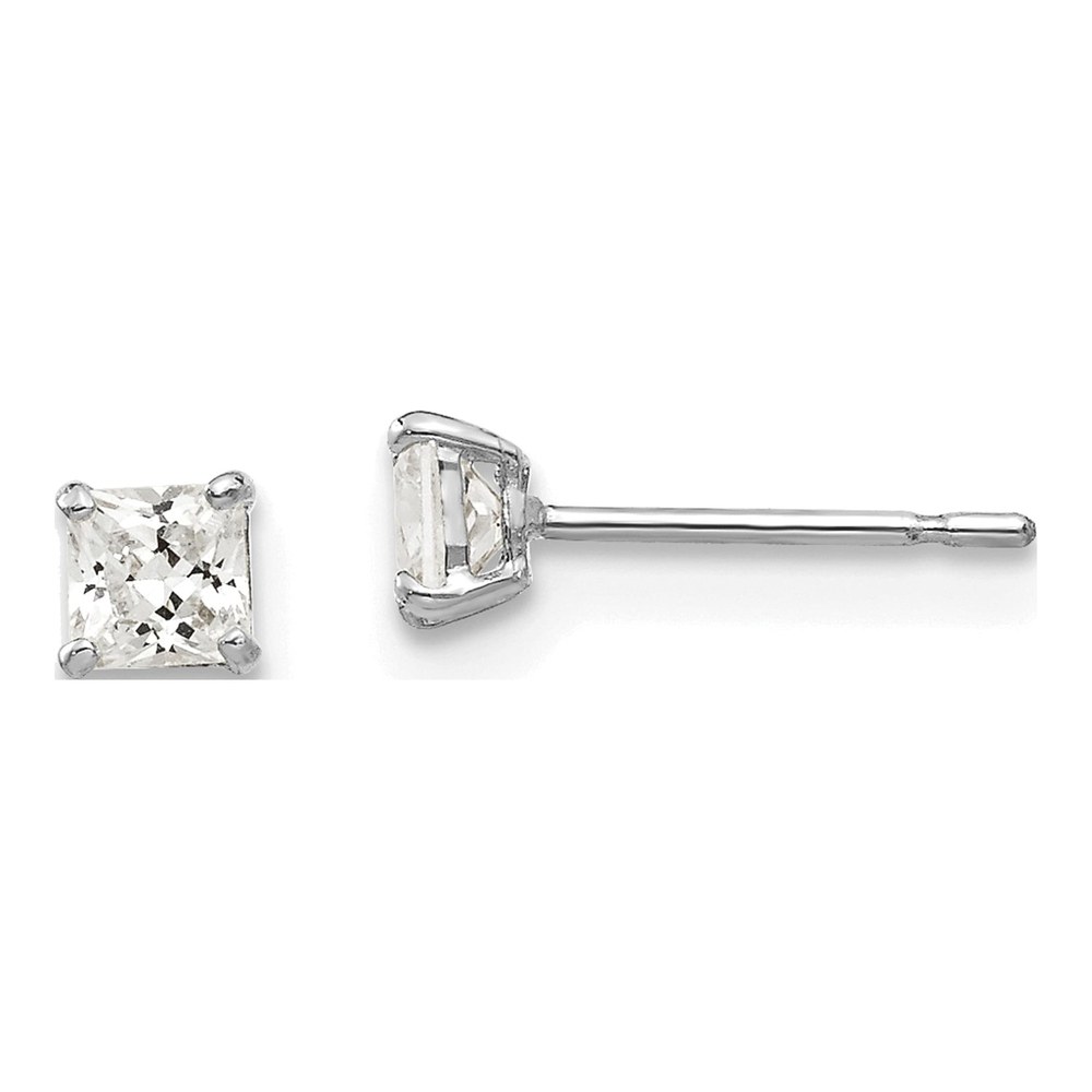 14K White Gold 3mm CZ Square Stud Earrings