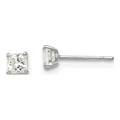 14K White Gold 3mm CZ Square Stud Earrings