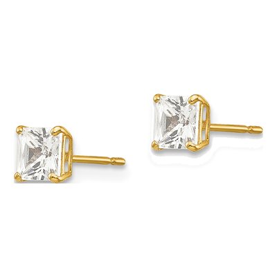 14K Yellow Gold 4mm CZ Square Stud Earrings – view 3